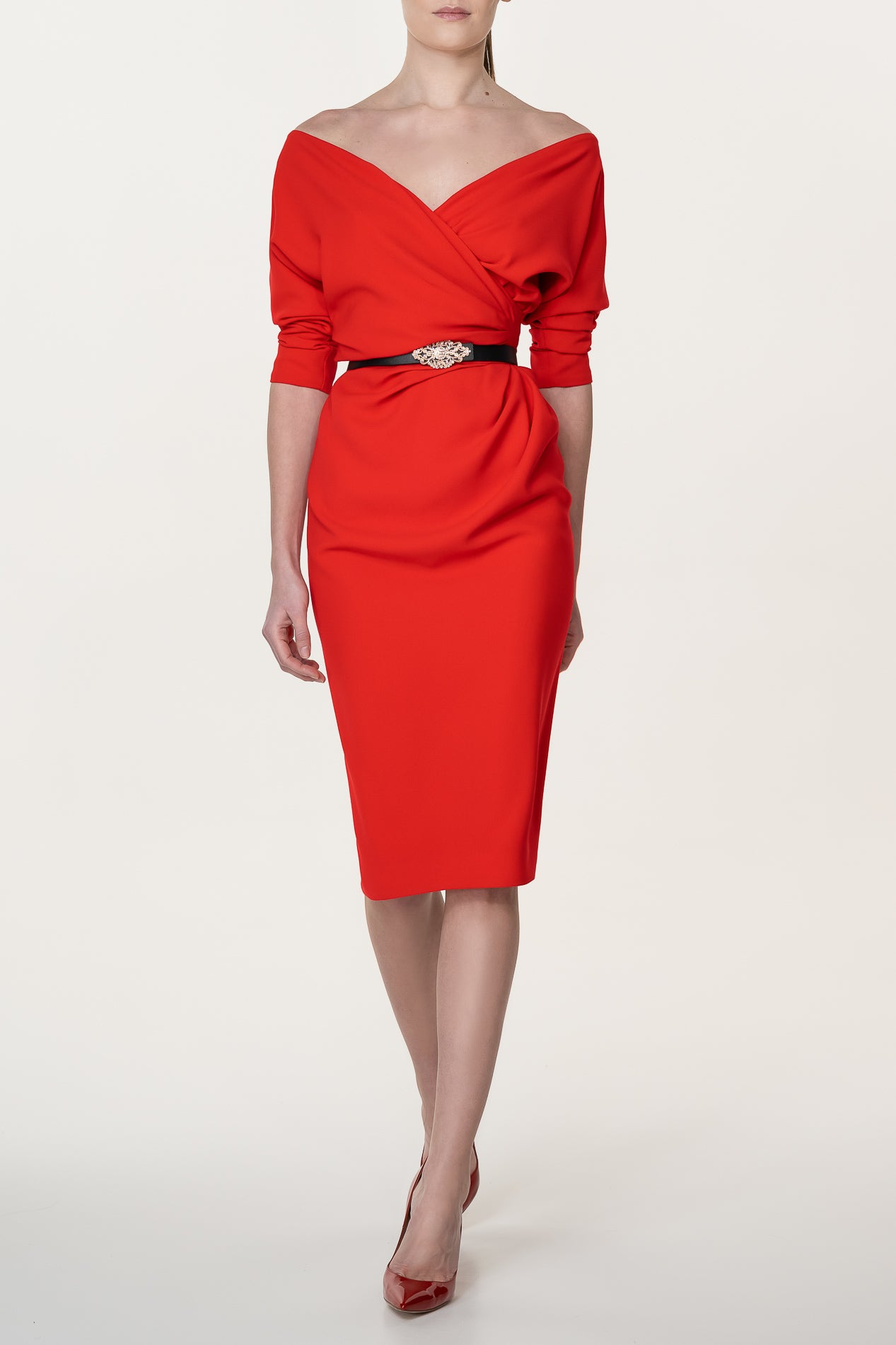 rhea costa Michelle Crepe Midi Dress In Red