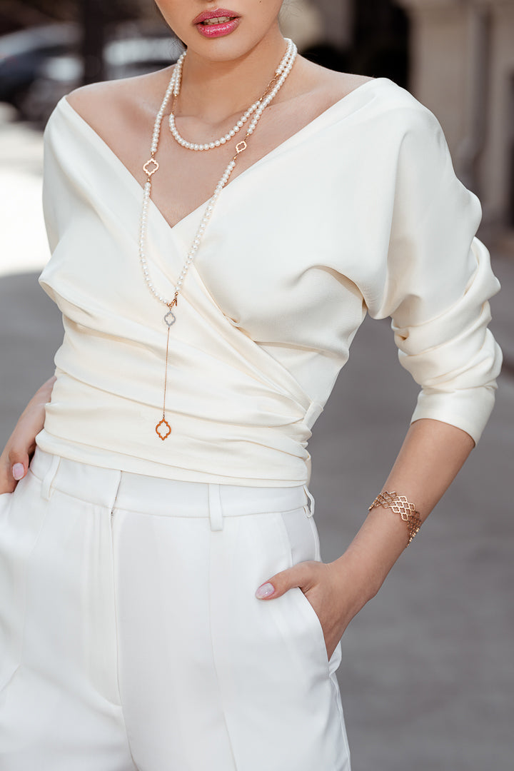 rhea costa Michelle Satin Top In Ivory