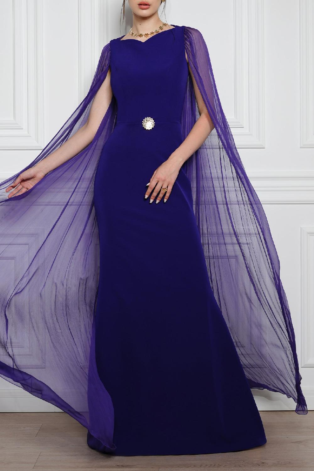 rhea costa Mina Cape Long Dress In Indigo
