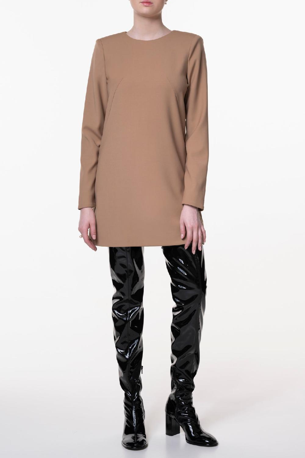 Rhea Costa Minnie A-Line Crepe Dress In Camel