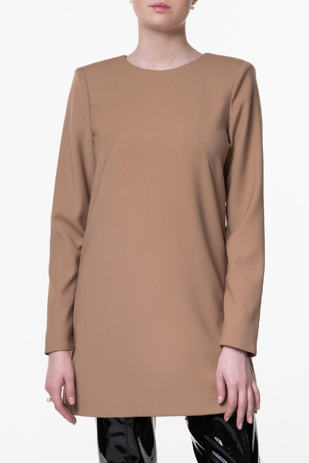 Rhea Costa Minnie A-Line Crepe Dress In Camel