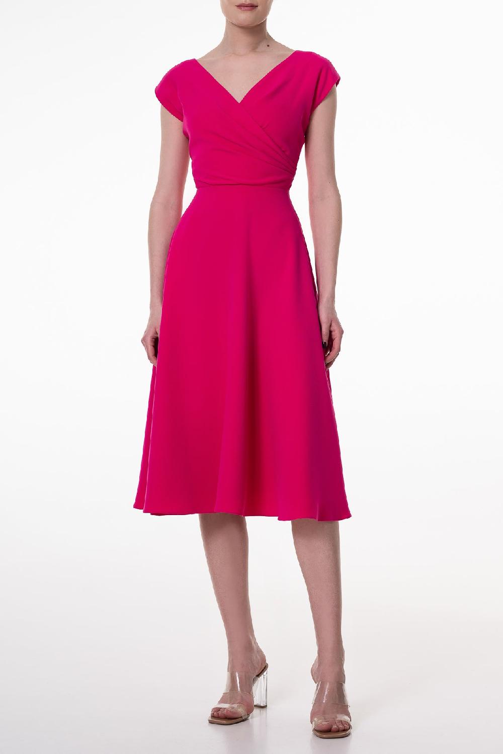 Rhea Costa Monica Raspberry Crepe Midi Dress