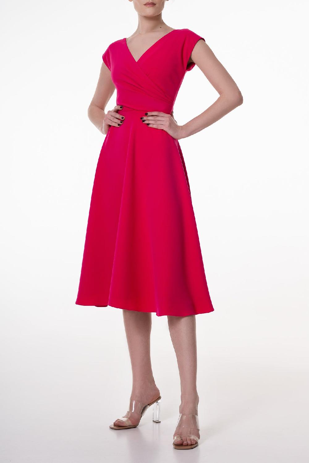 Rhea Costa Monica Raspberry Crepe Midi Dress