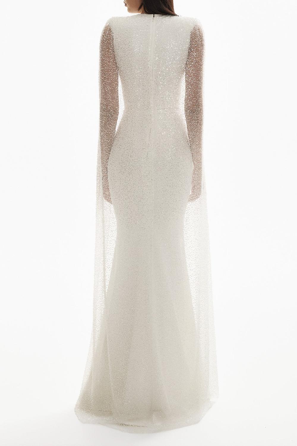 Rhea Costa Myra Sequined Cape-Gown In Off-White