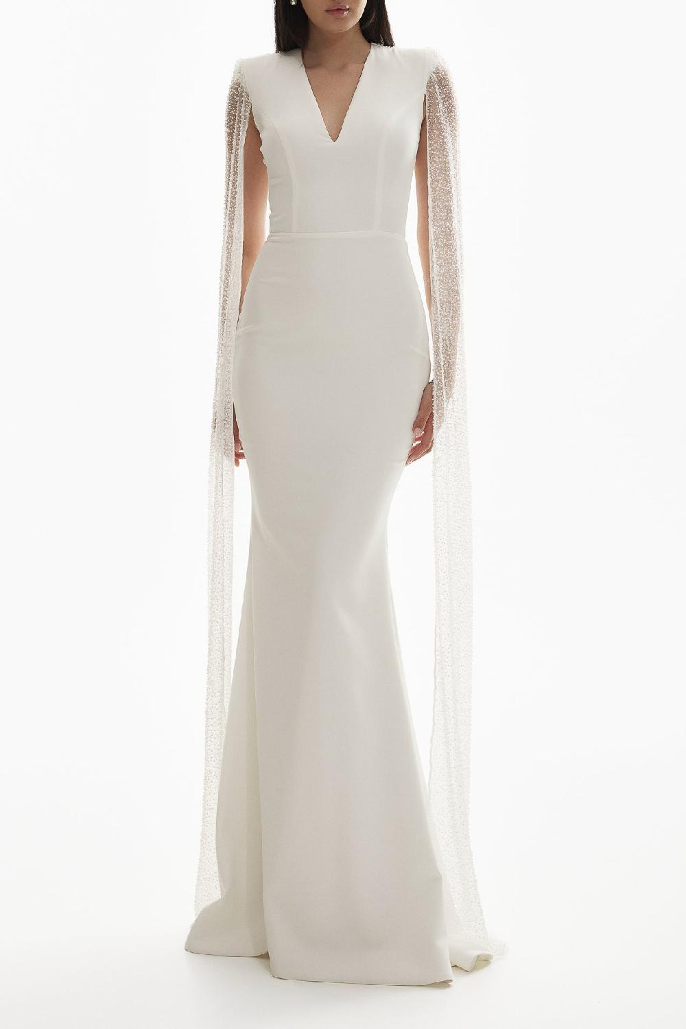 rhea costa Myra Sequined Cape-Gown In Off-White