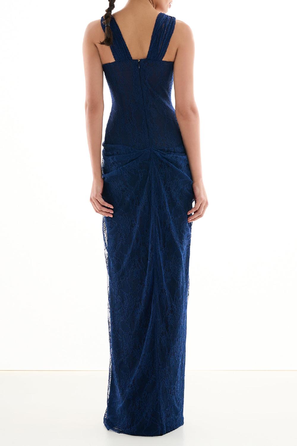 Rhea Costa Naila Lace Long Dress In Midnight-Blue