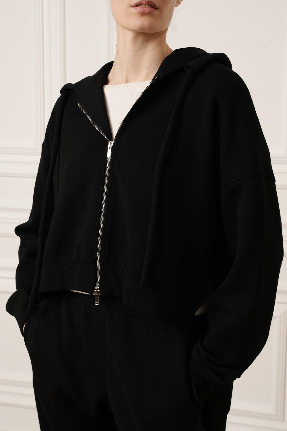 rhea costa Nia Jersey Wool Comfort Hoodie In Black