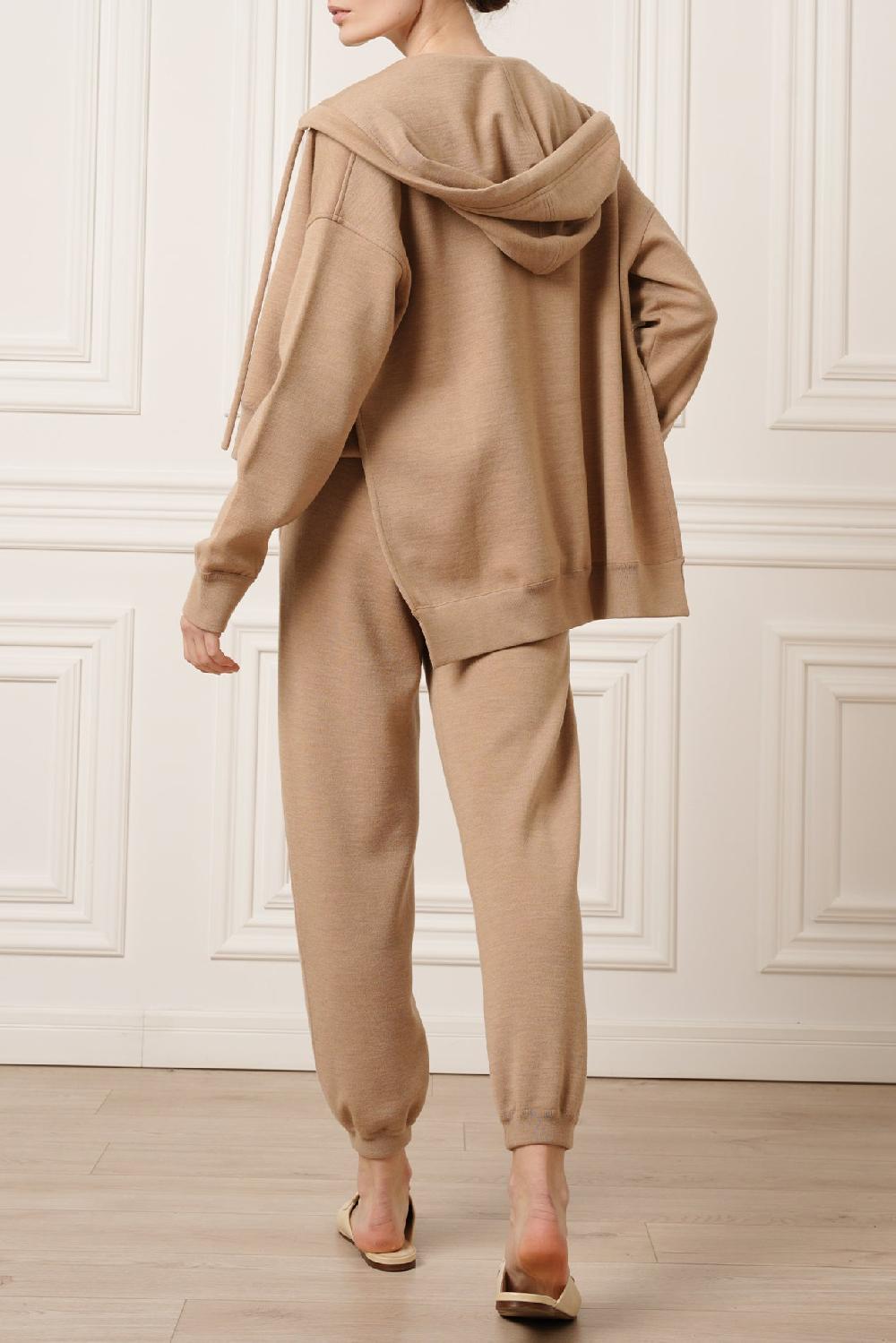 Rhea Costa Nia Jersey Wool Comfort Hoodie In Camel