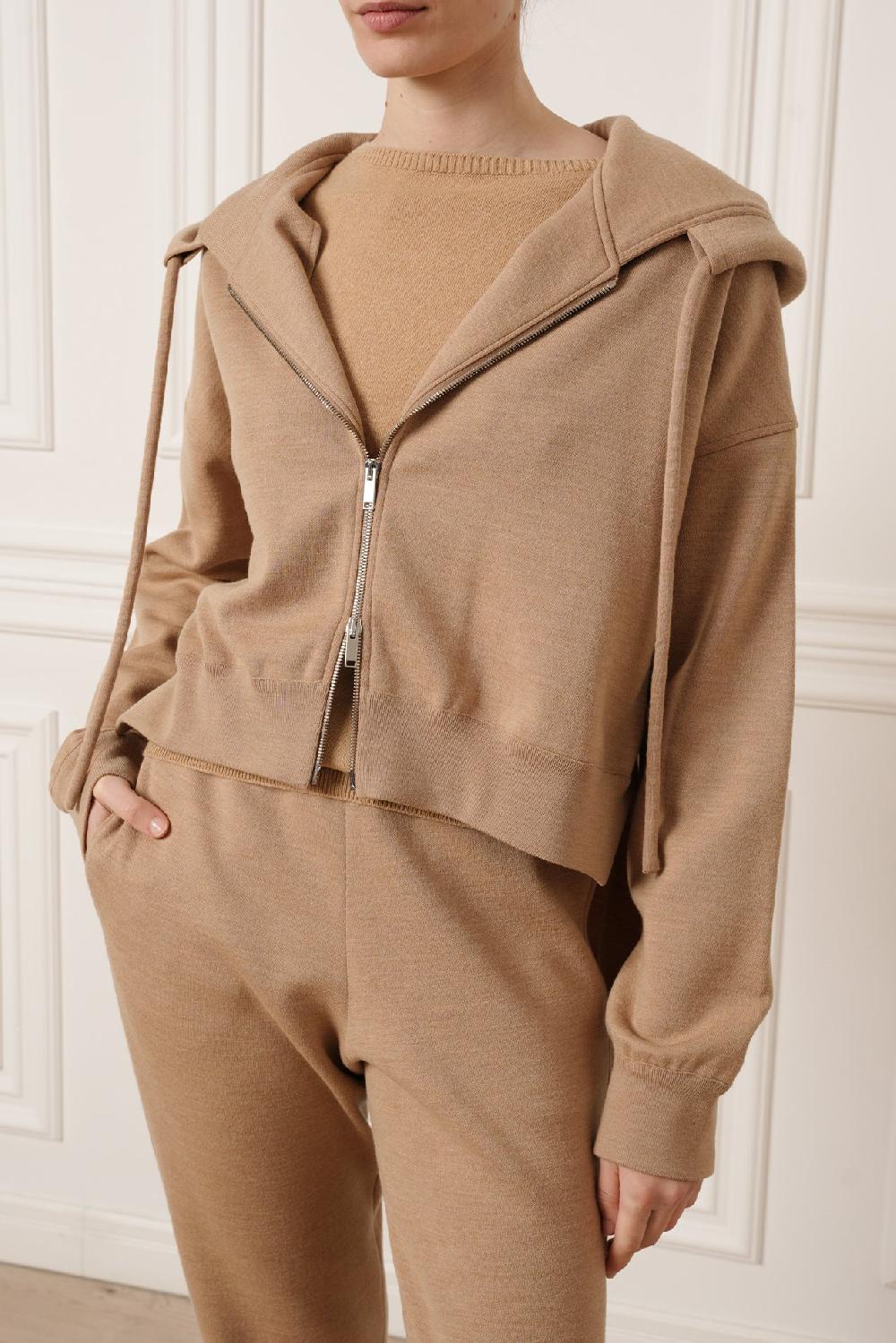 rhea costa Nia Jersey Wool Comfort Hoodie In Camel