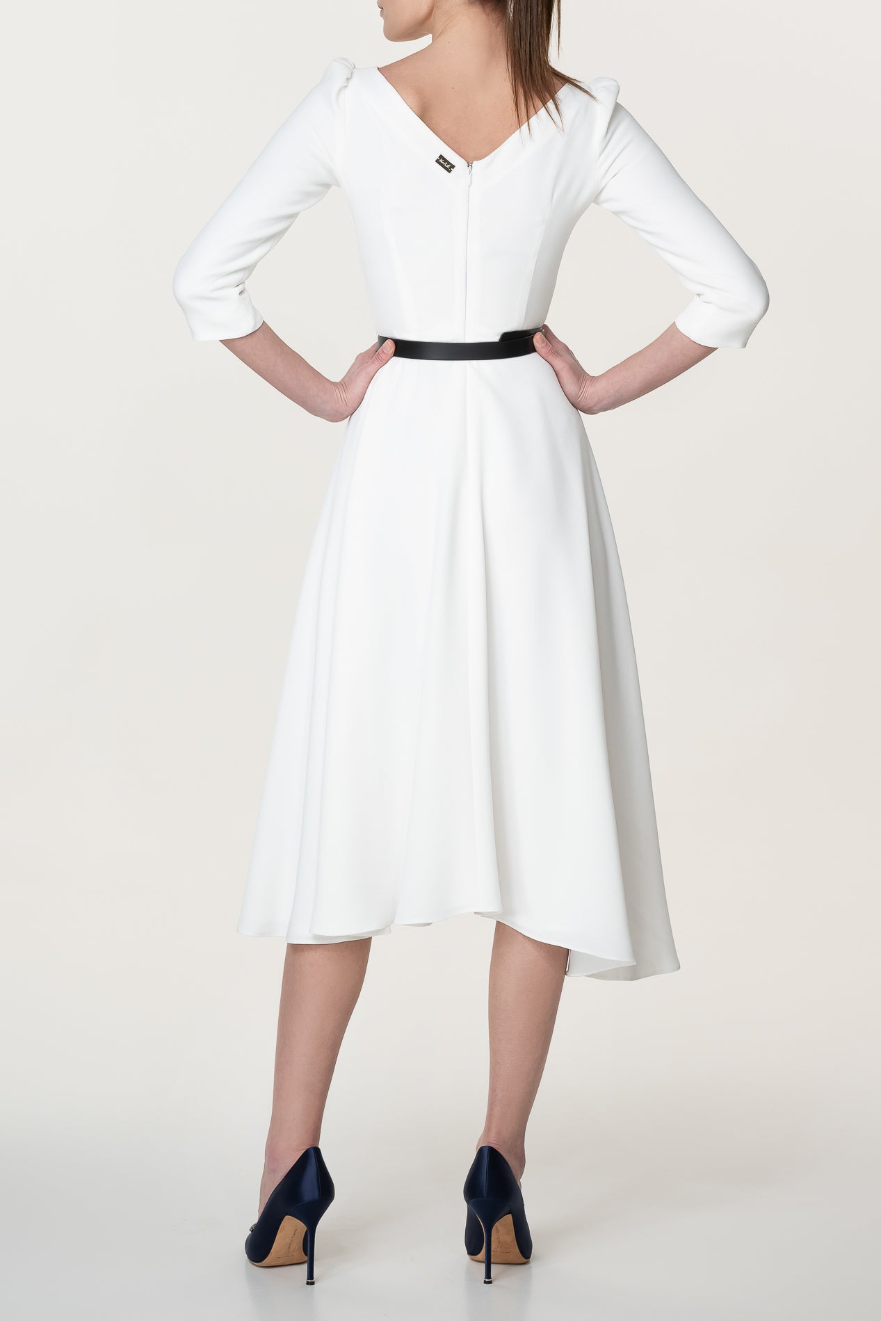 Rhea Costa Nicole Ivory Crepe Midi Dress
