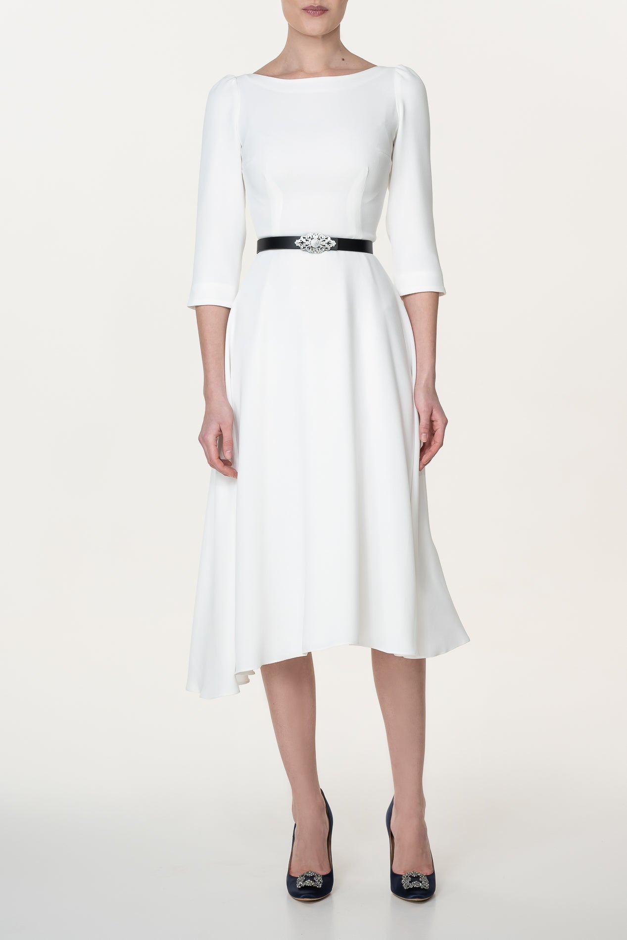 rhea costa Nicole Ivory Crepe Midi Dress