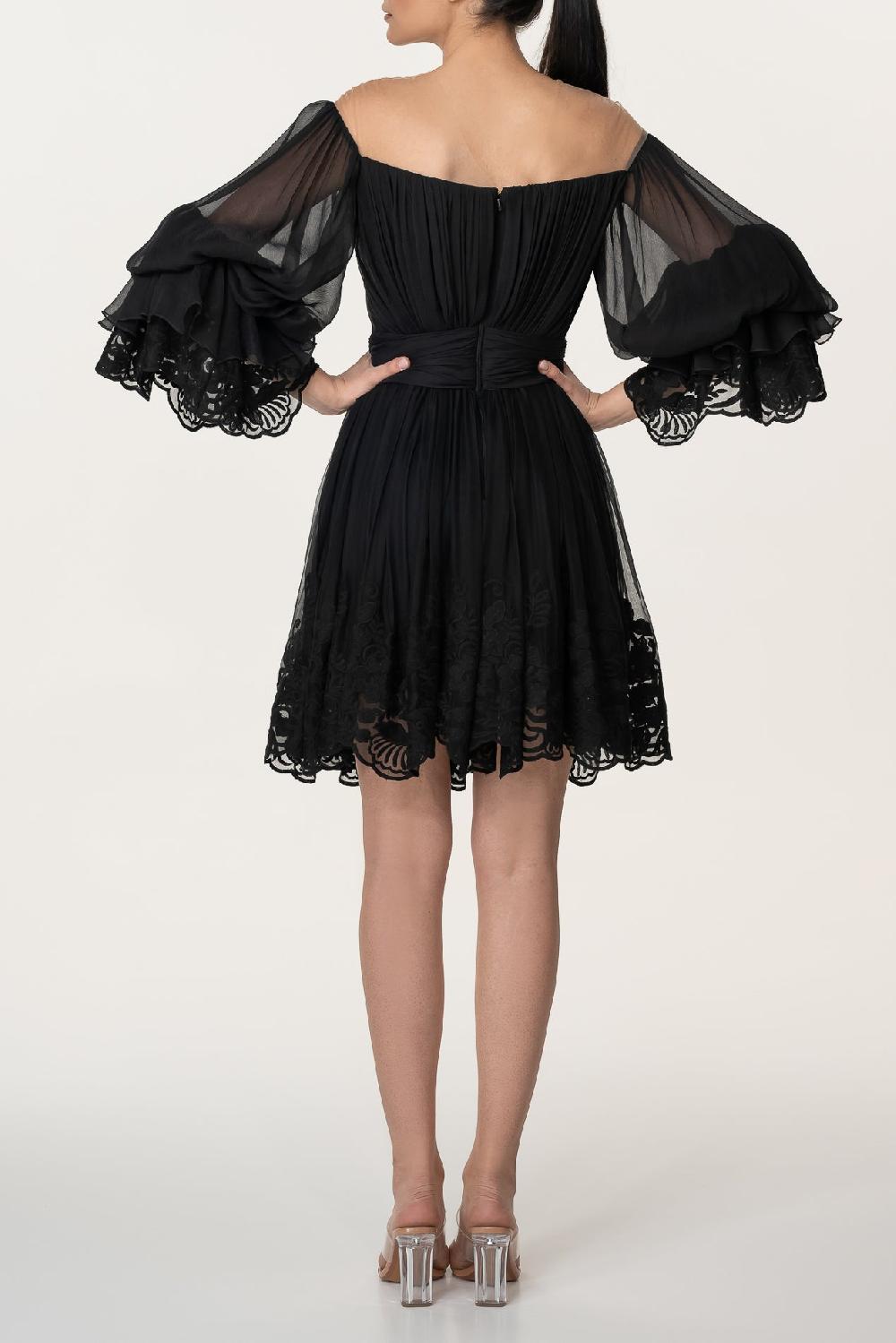 Rhea Costa Orla Boho Silk Black Short Dress