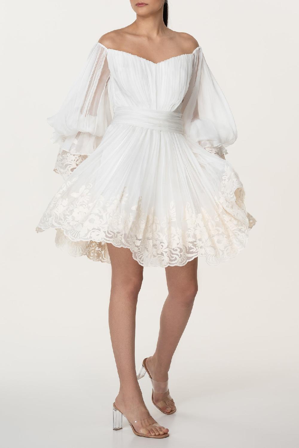 Rhea Costa Orla Boho Silk Ivory Short Dress