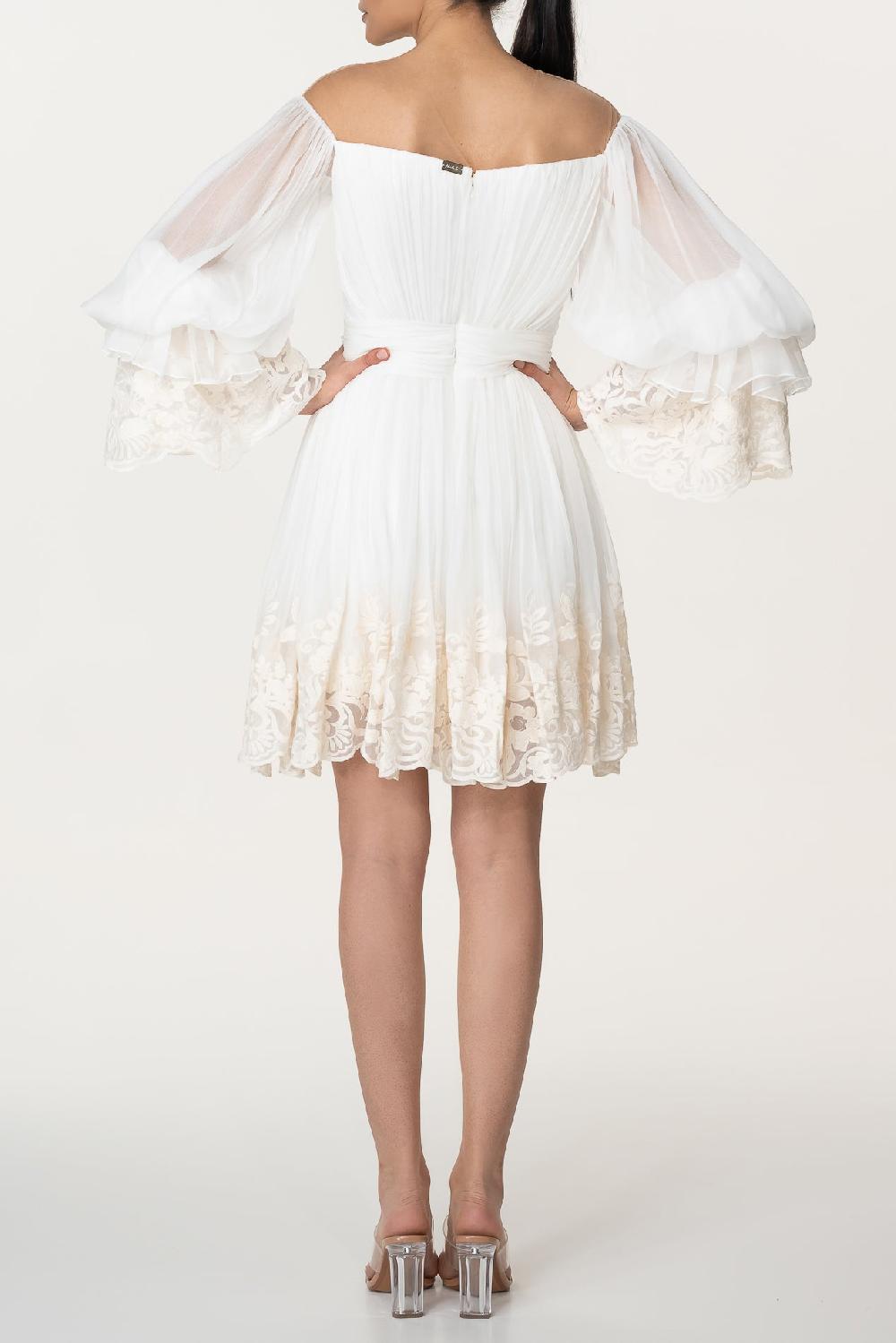 Rhea Costa Orla Boho Silk Ivory Short Dress