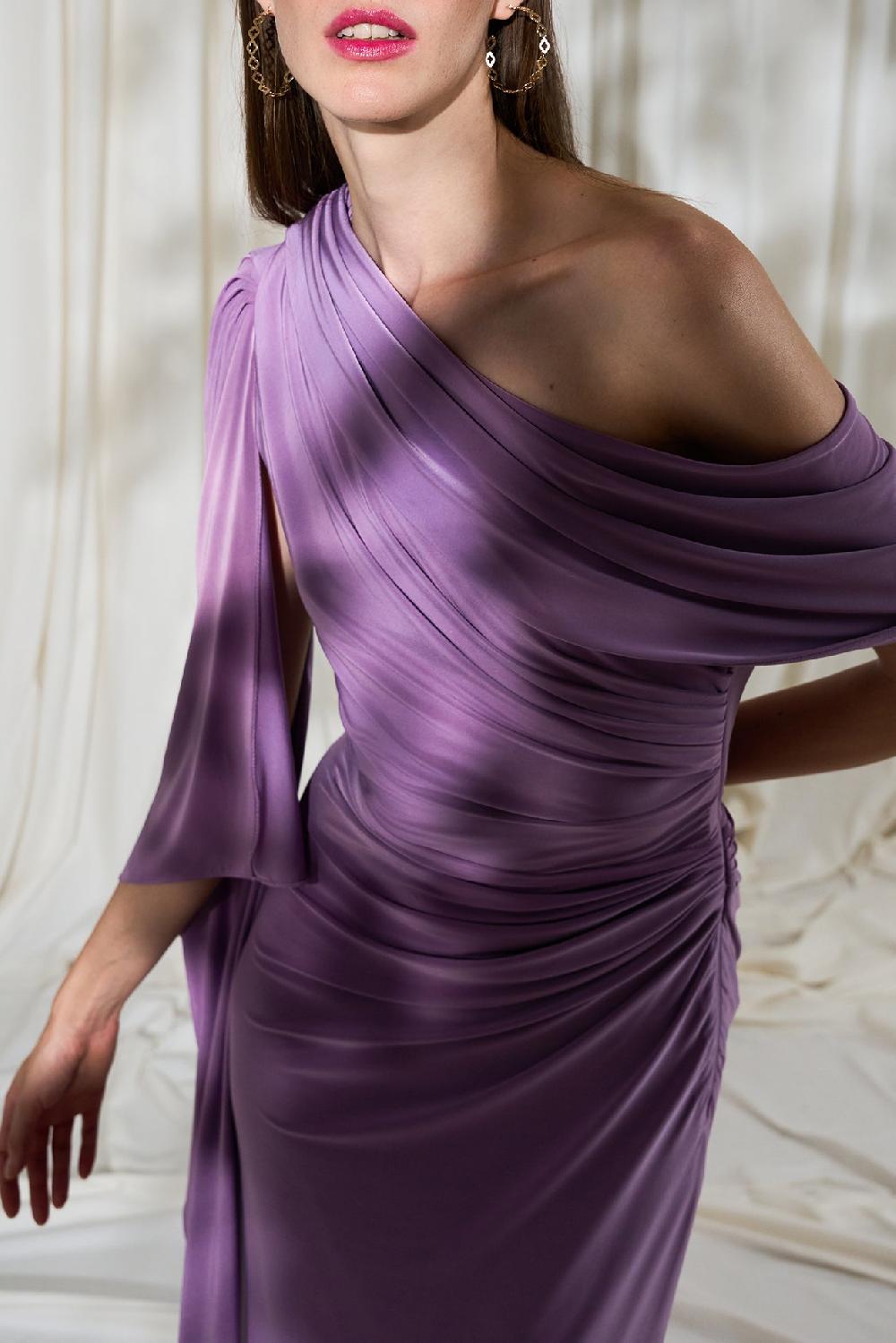 Rhea Costa Palmer Jersey Long Dress In Dusty-Lilac