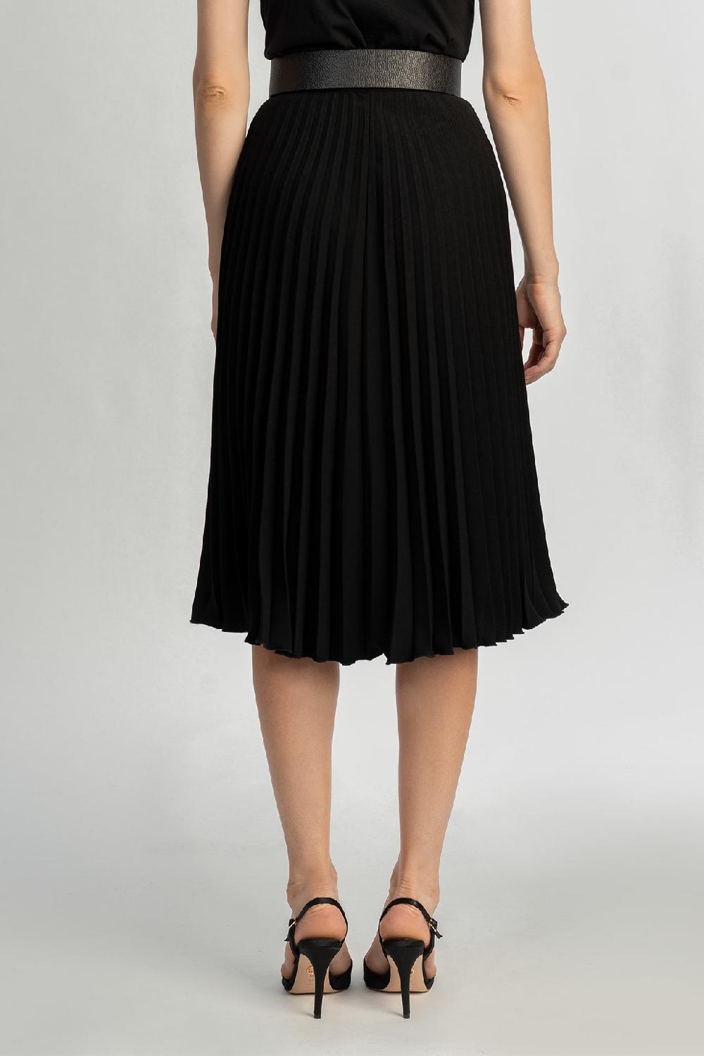 Rhea Costa Pleated Crepe Midi Skirt In Black