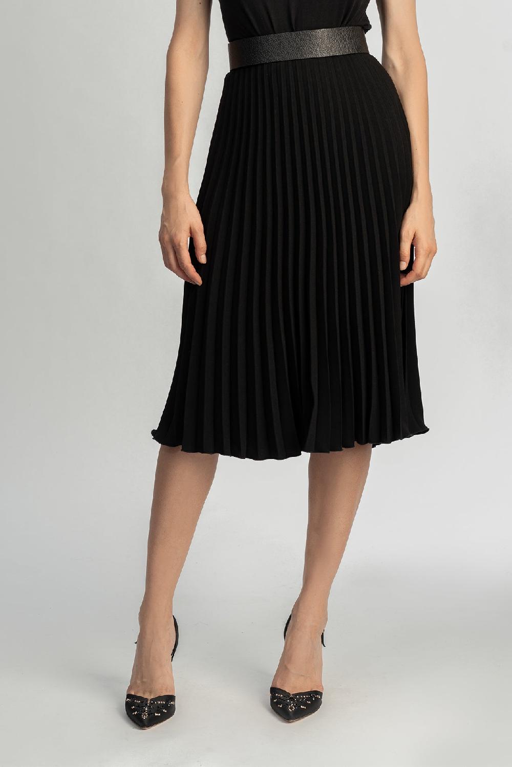 rhea costa Pleated Crepe Midi Skirt In Black
