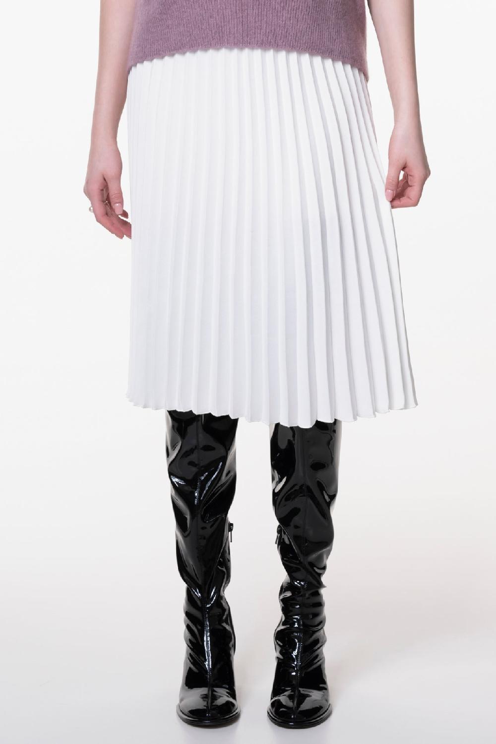 Rhea Costa Pleated Crepe Midi Skirt In Ivory