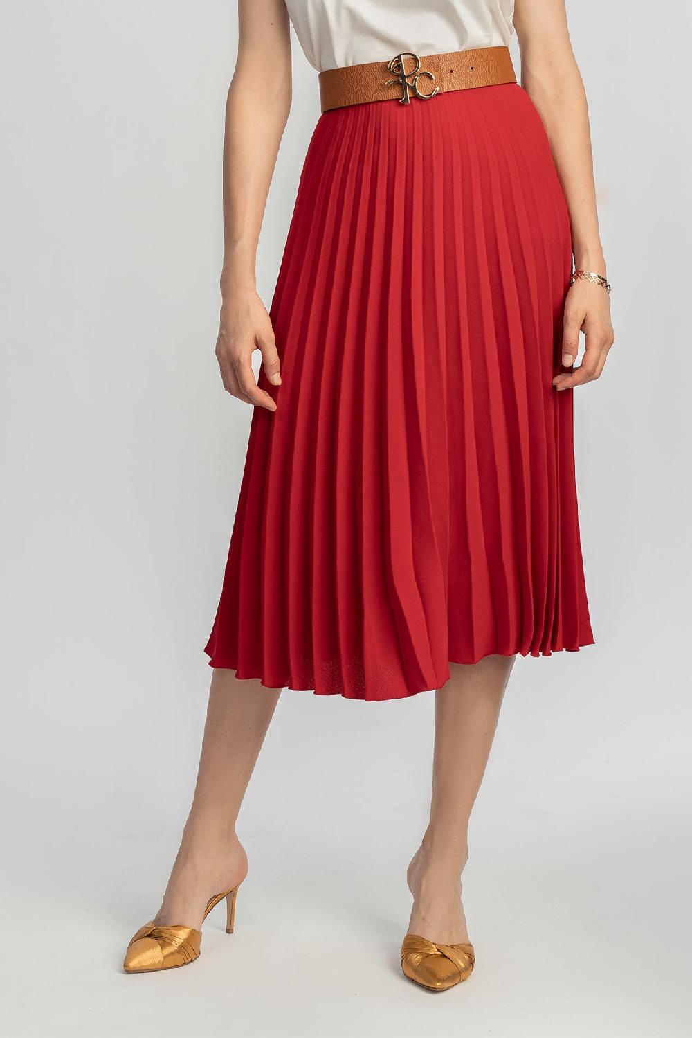 Rhea Costa Pleated Crepe Midi Skirt In True Red