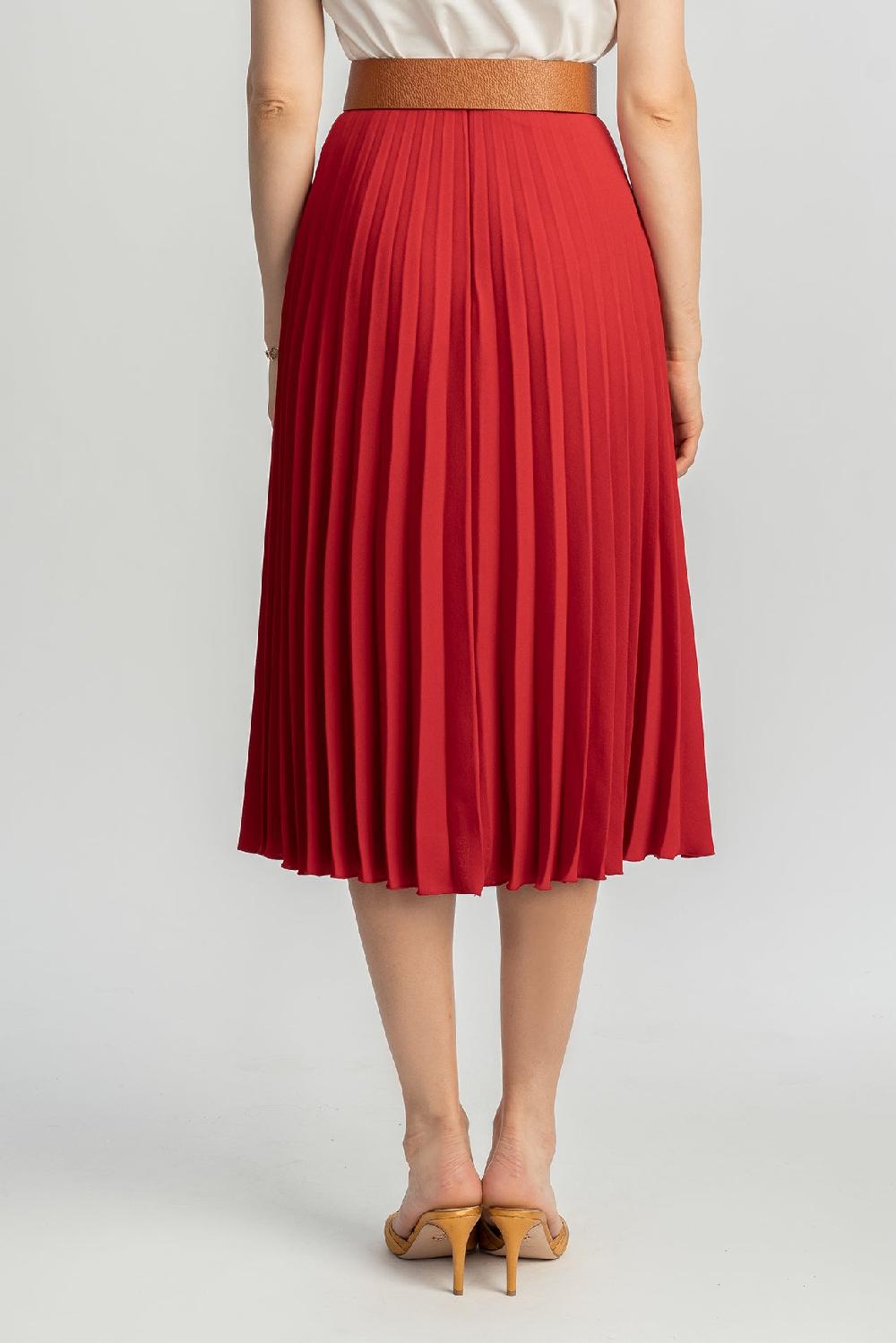 Rhea Costa Pleated Crepe Midi Skirt In True Red