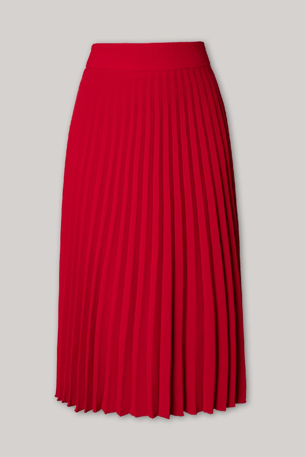 rhea costa Pleated Crepe Midi Skirt In True Red