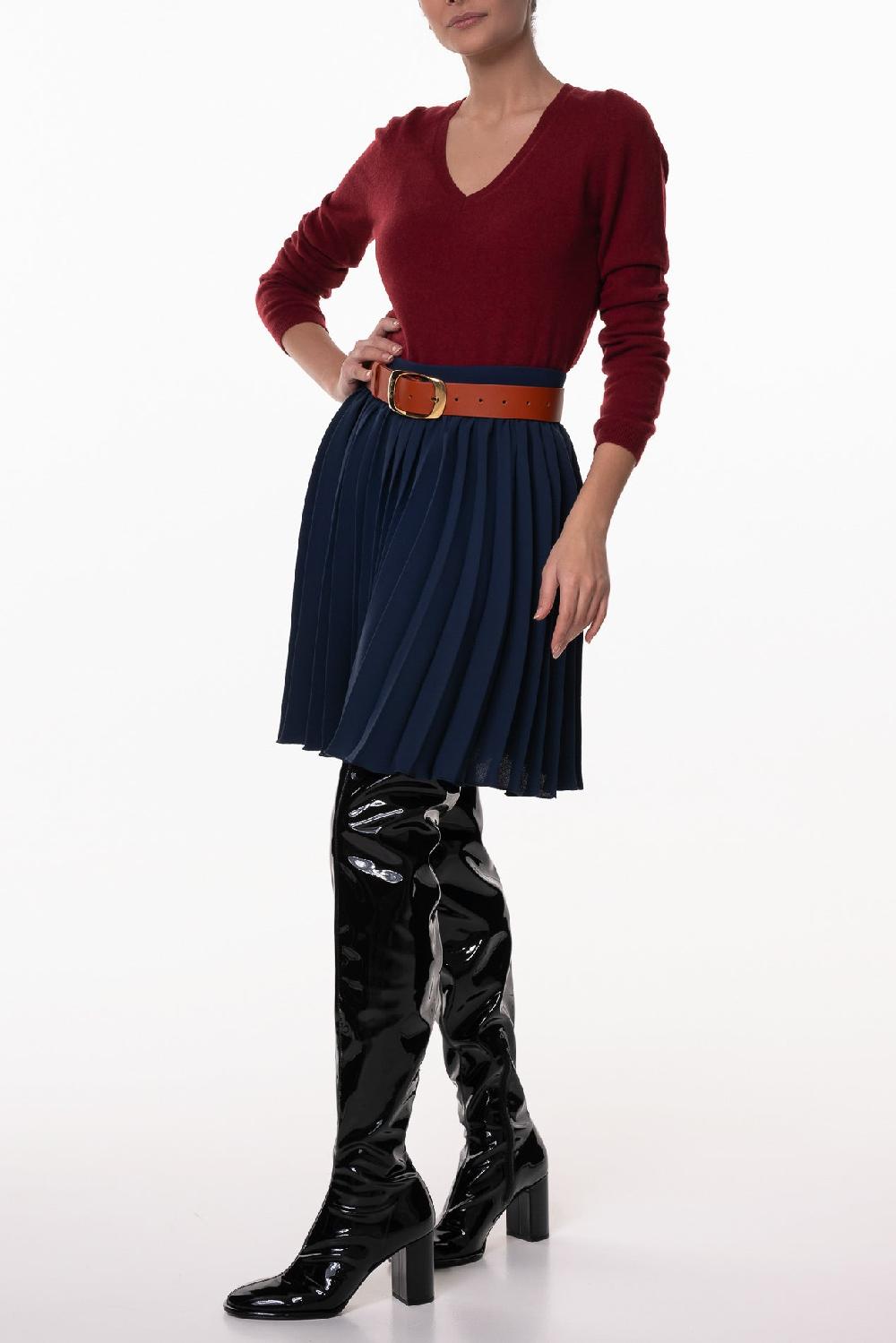 Rhea Costa Pleated Crepe Short Skirt In Navy Blue