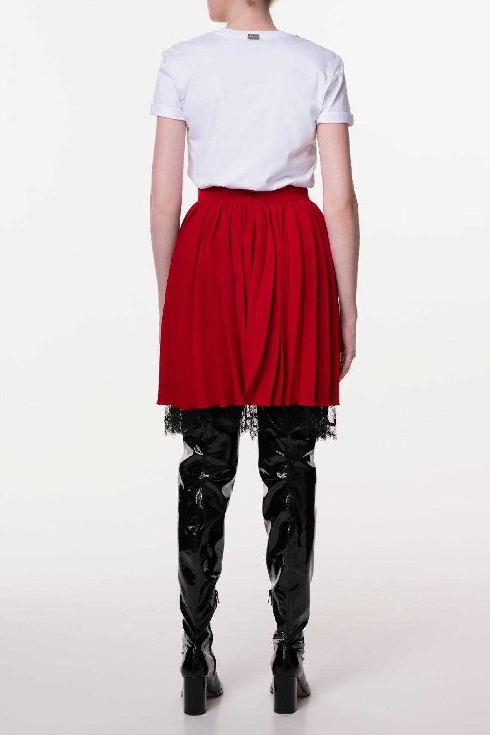 Rhea Costa Pleated Crepe Short Skirt In True Red