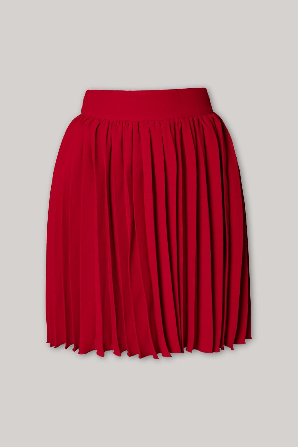rhea costa Pleated Crepe Short Skirt In True Red