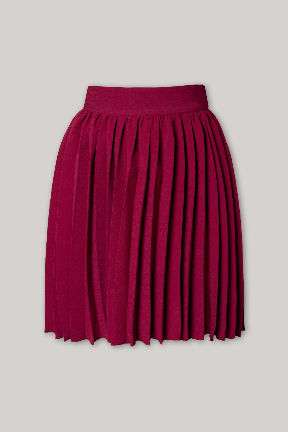 rhea costa Pleated Crepe Short Skirt In Wine