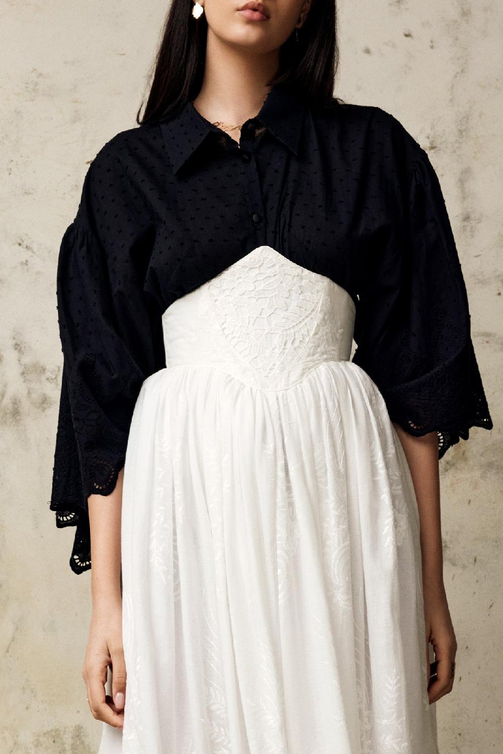 rhea costa Polka Embroidered Cotton Shirt in Black