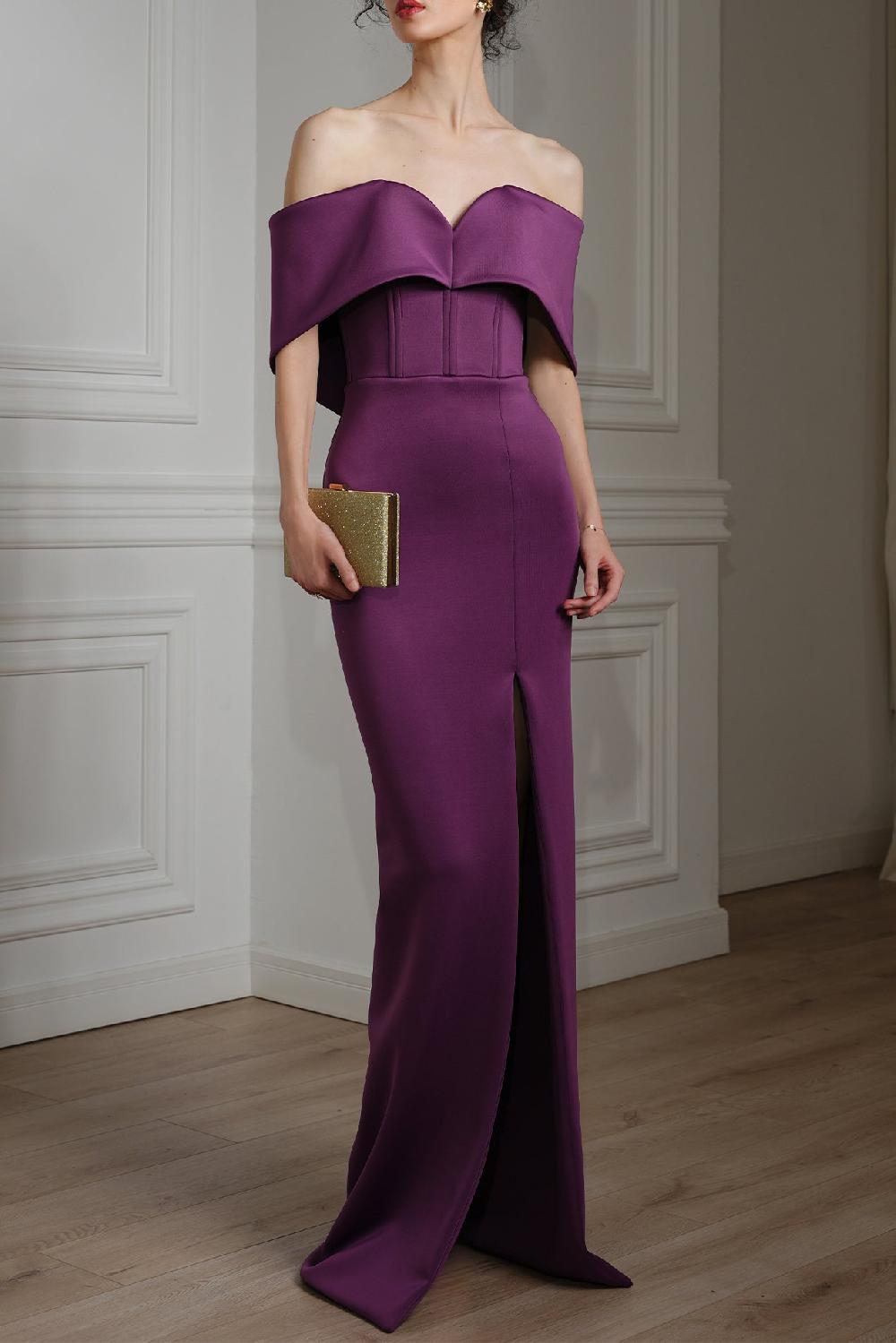 rhea costa Porter Long Dress In Plum