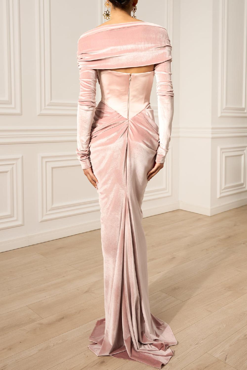 Rhea Costa Quinn Long Velvet Gown In Blush