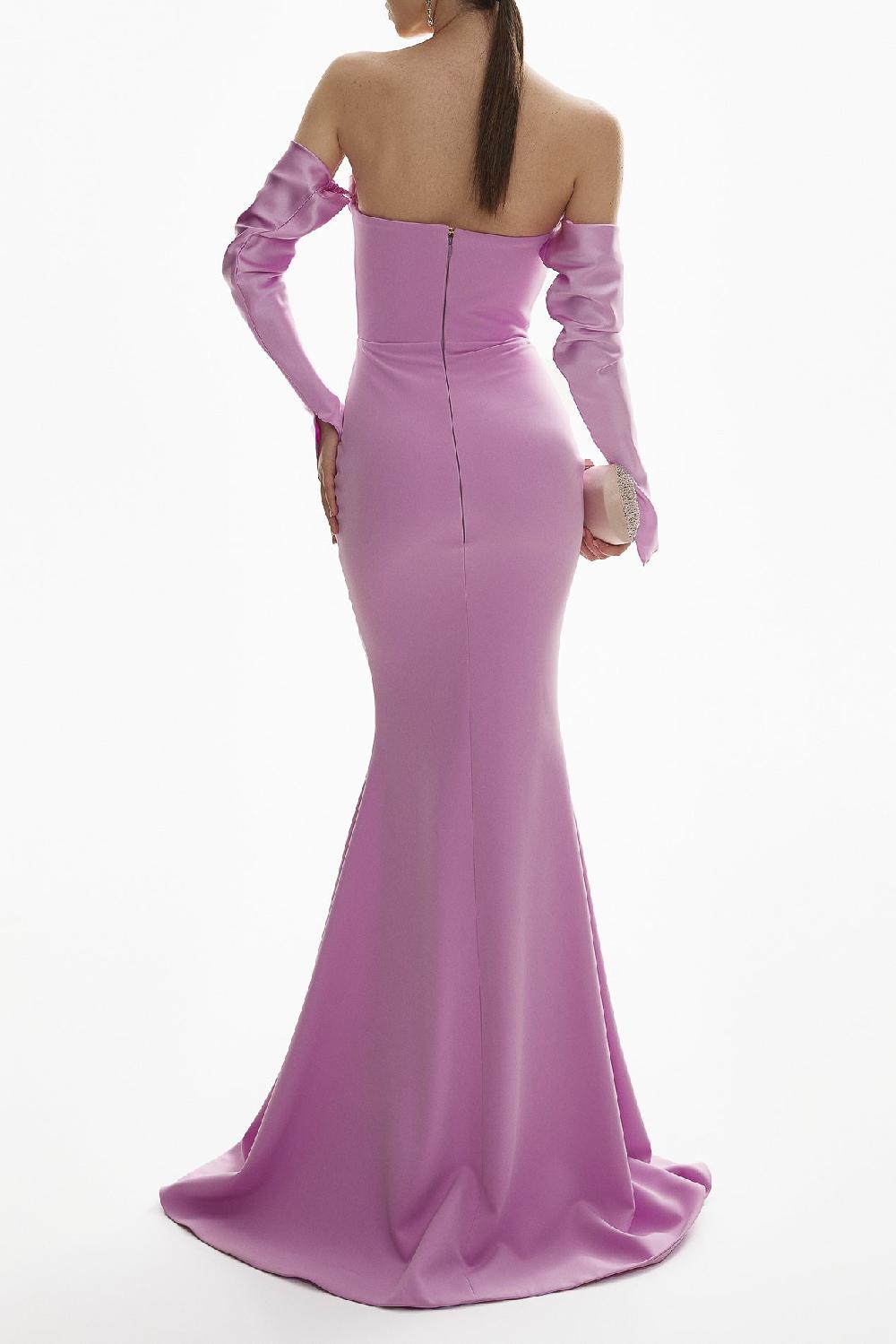 Rhea Costa Raven Crepe Long Dress In Lilac
