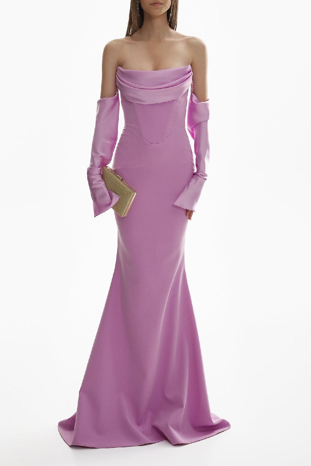 rhea costa Raven Crepe Long Dress In Lilac