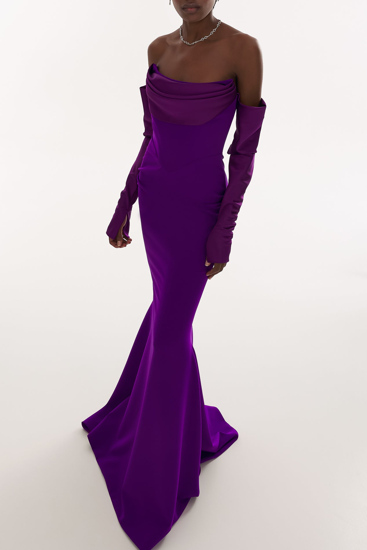 Rhea Costa Raven Crepe Long Dress In Royal-Purple