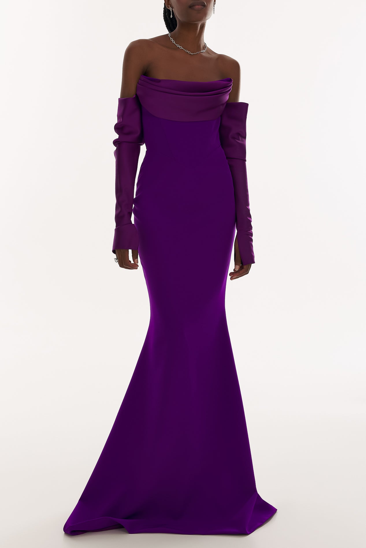 rhea costa Raven Crepe Long Dress In Royal-Purple