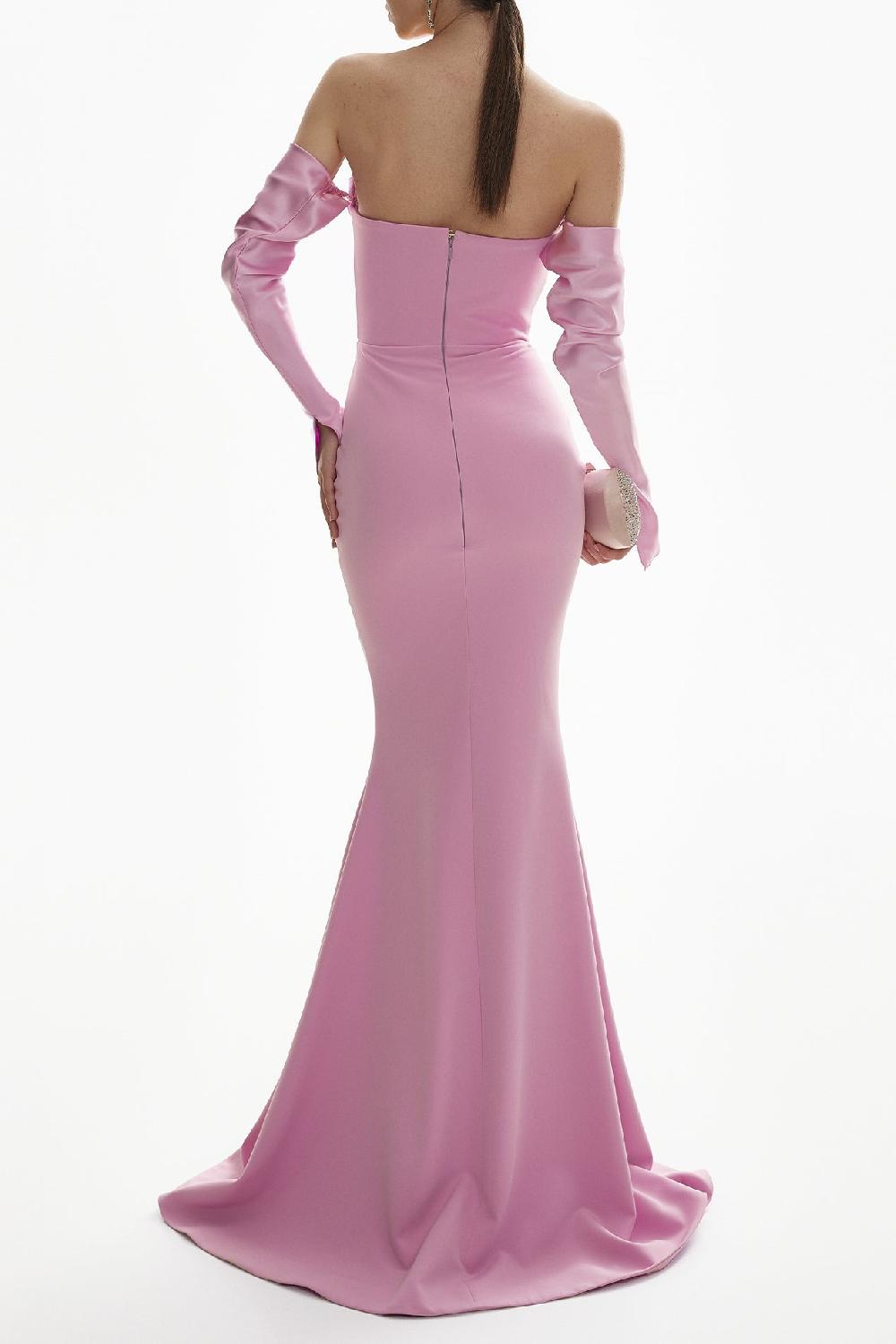 Rhea Costa Raven Crepe Long Dress In Soft-Lilac