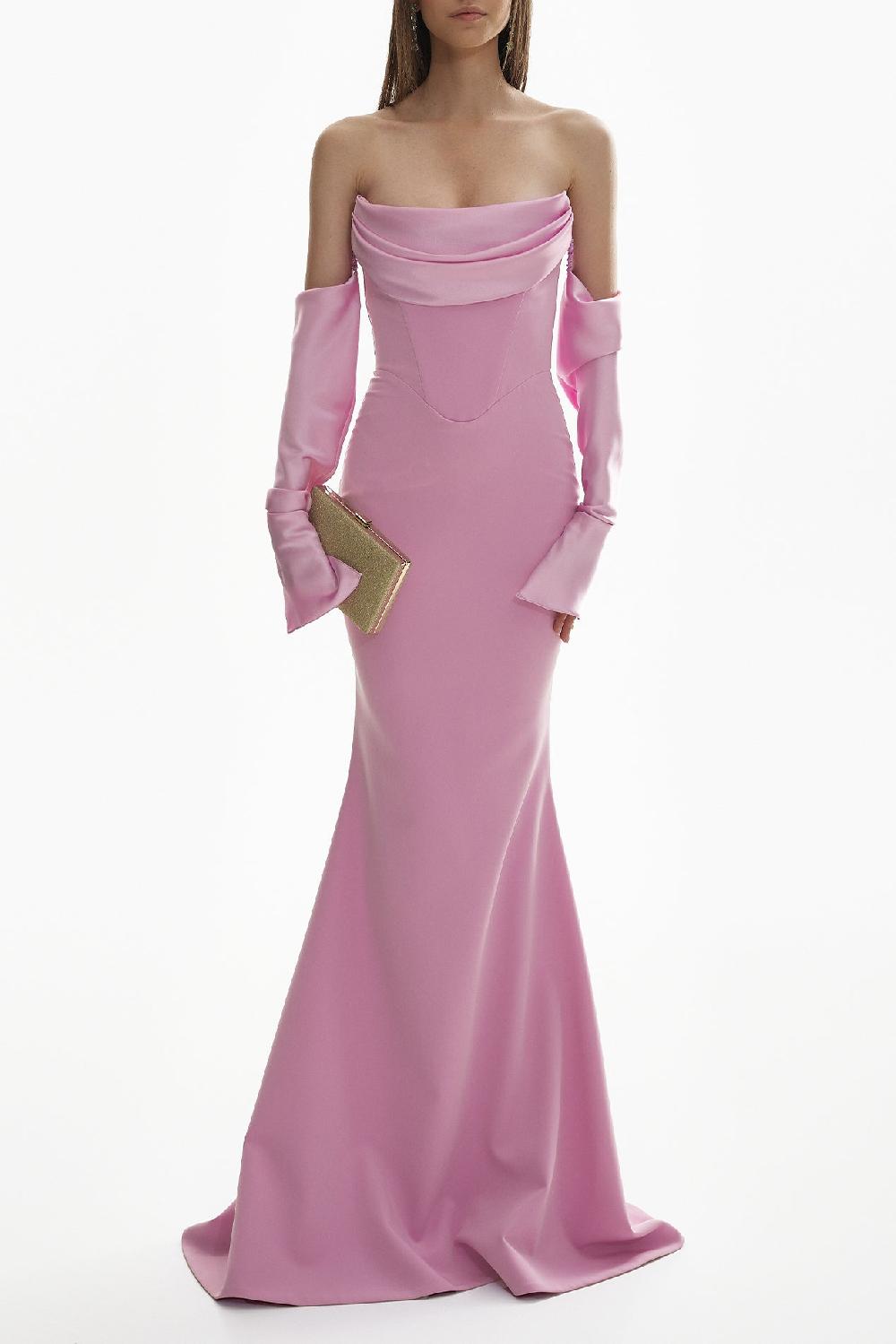 rhea costa Raven Crepe Long Dress In Soft-Lilac