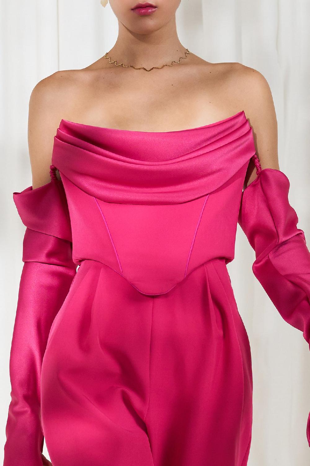 Rhea Costa Raven Strapless Jumpsuit In Fuchsia