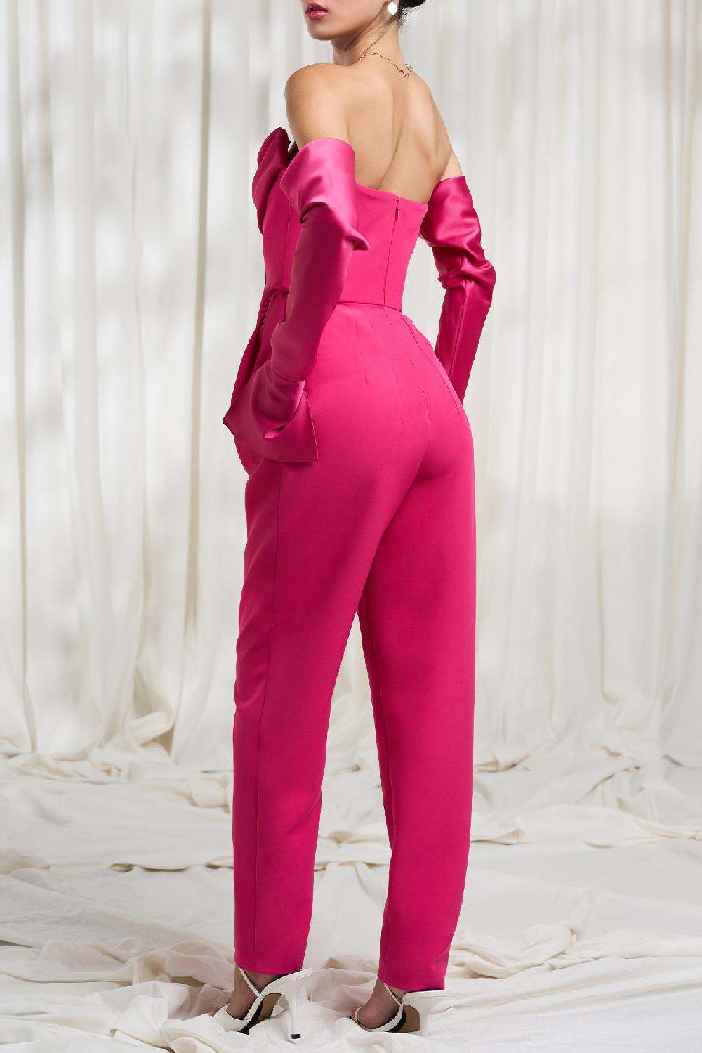 Rhea Costa Raven Strapless Jumpsuit In Fuchsia