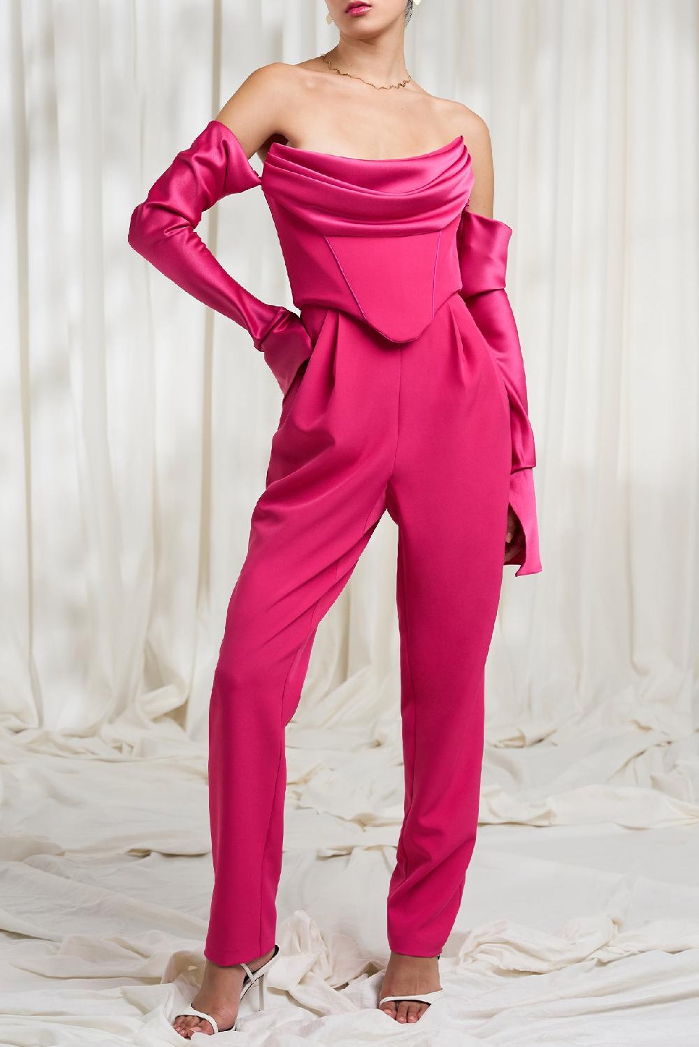rhea costa Raven Strapless Jumpsuit In Fuchsia