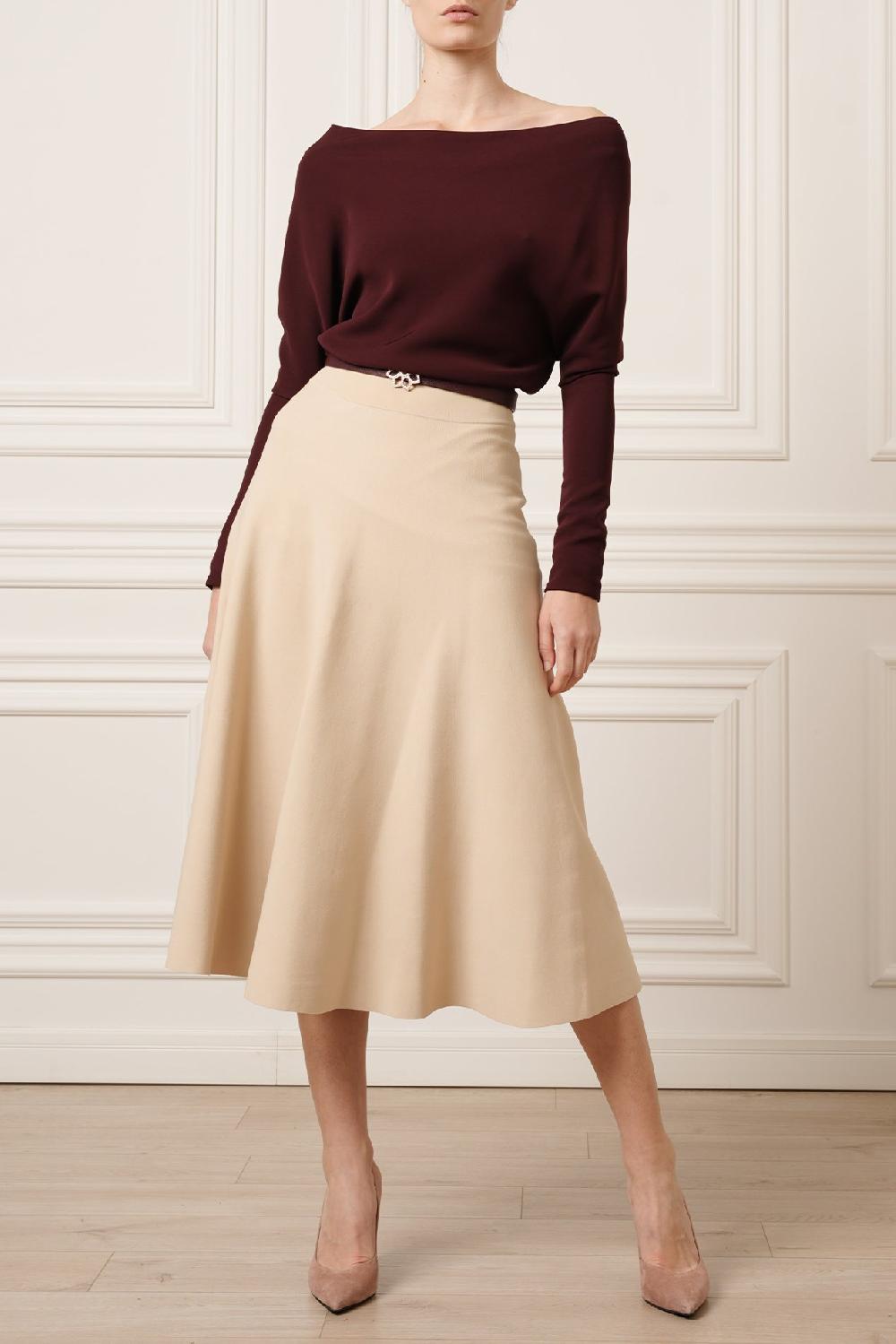 rhea costa Rea Viscose Jersey Midi Skirt In Beige