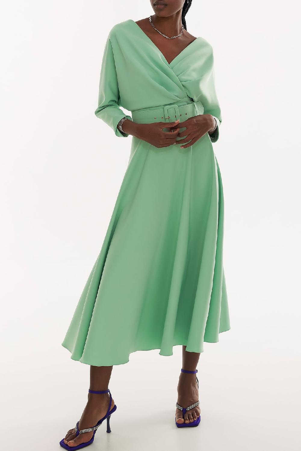 rhea costa Reese Crepe Midi Dress in Aquamarine
