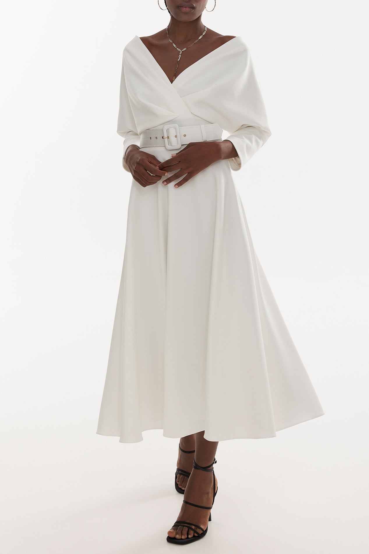 rhea costa Reese Crepe Midi Dress in Ivory