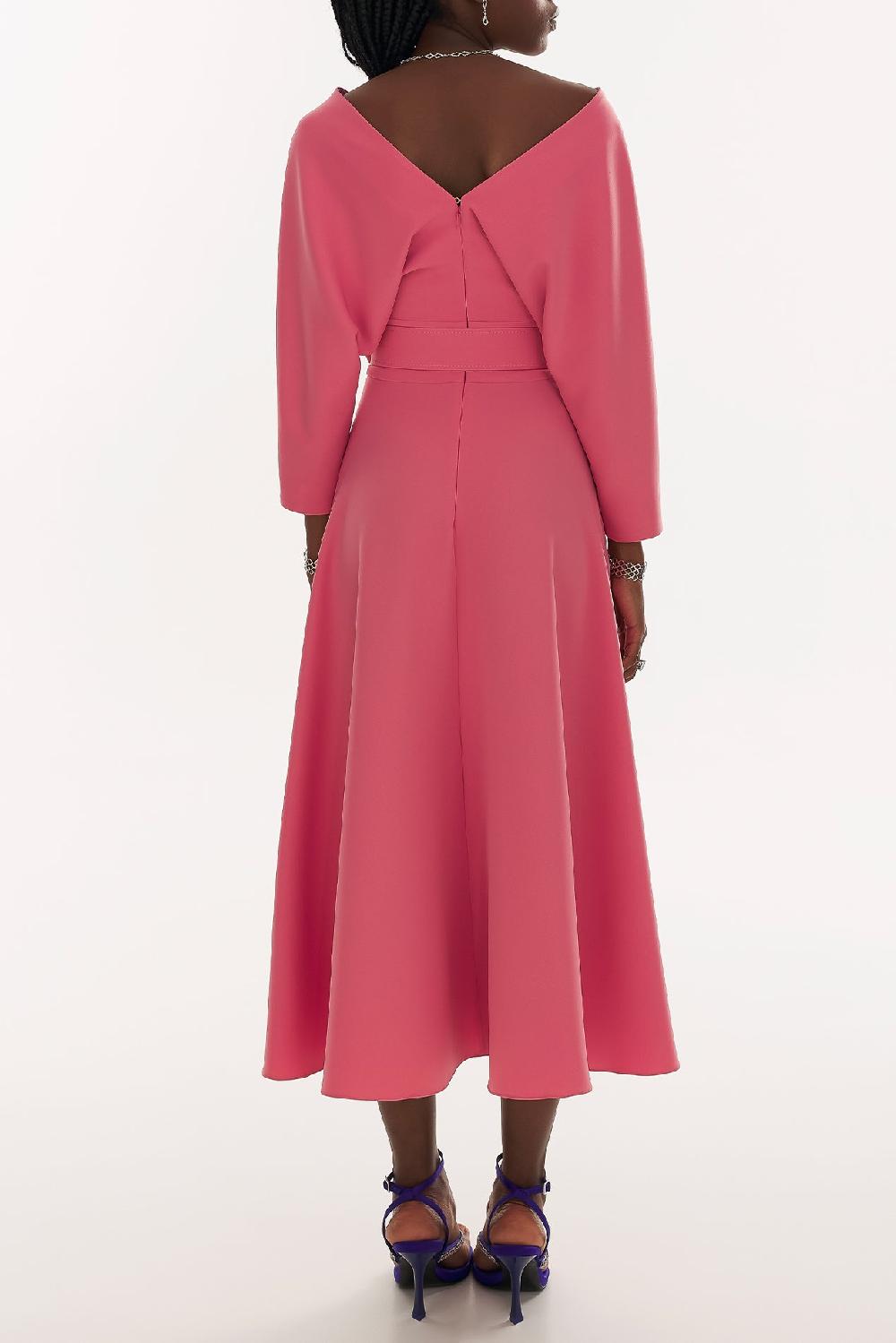 Rhea Costa Reese Crepe Midi Dress In Salmon Pink