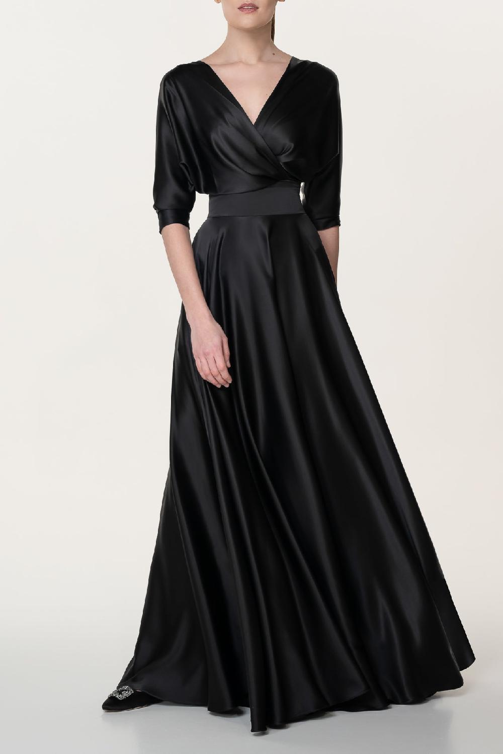 rhea costa Reese Silk Long Dress In Black