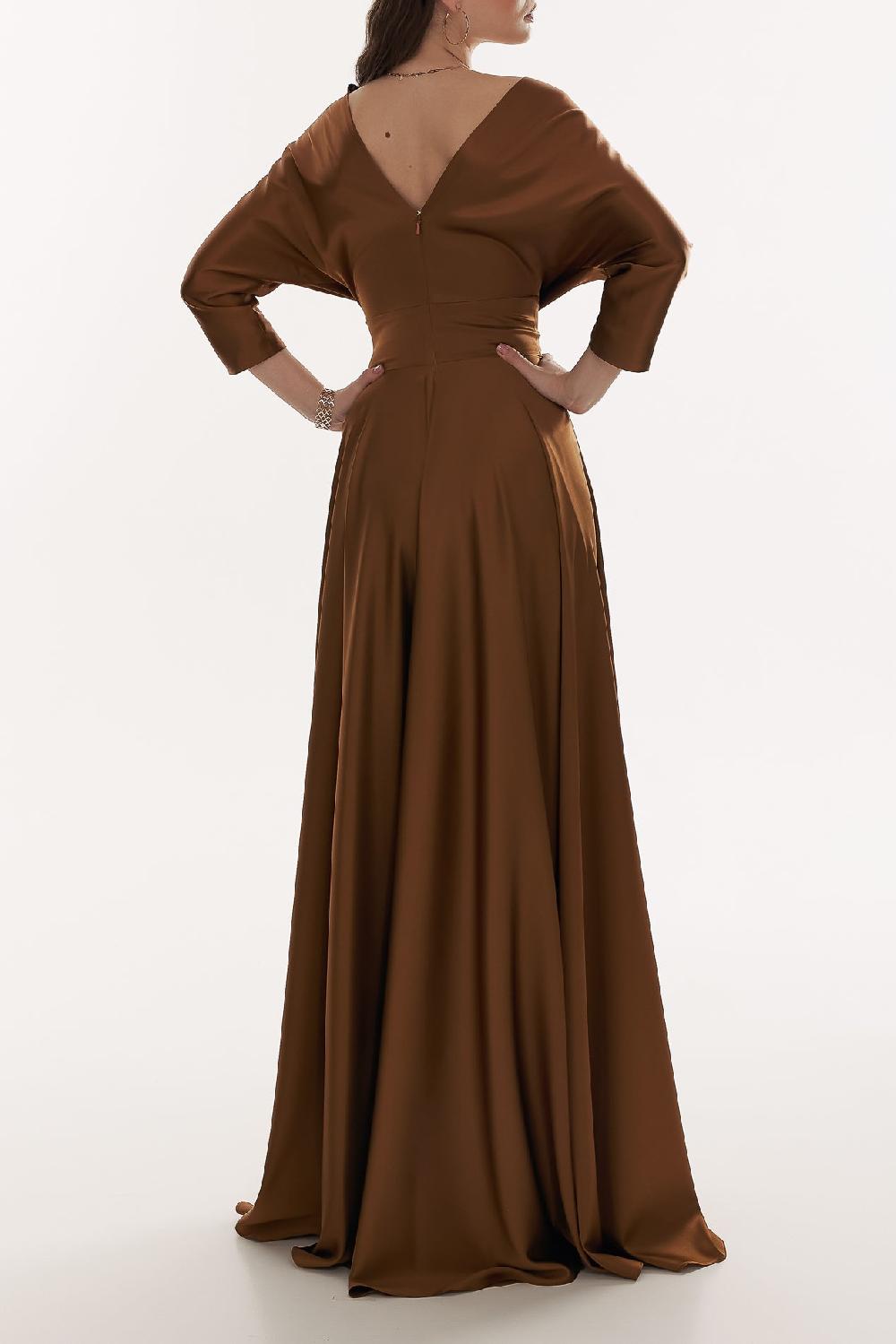 Rhea Costa Reese Silk Long Dress In Dark Gold