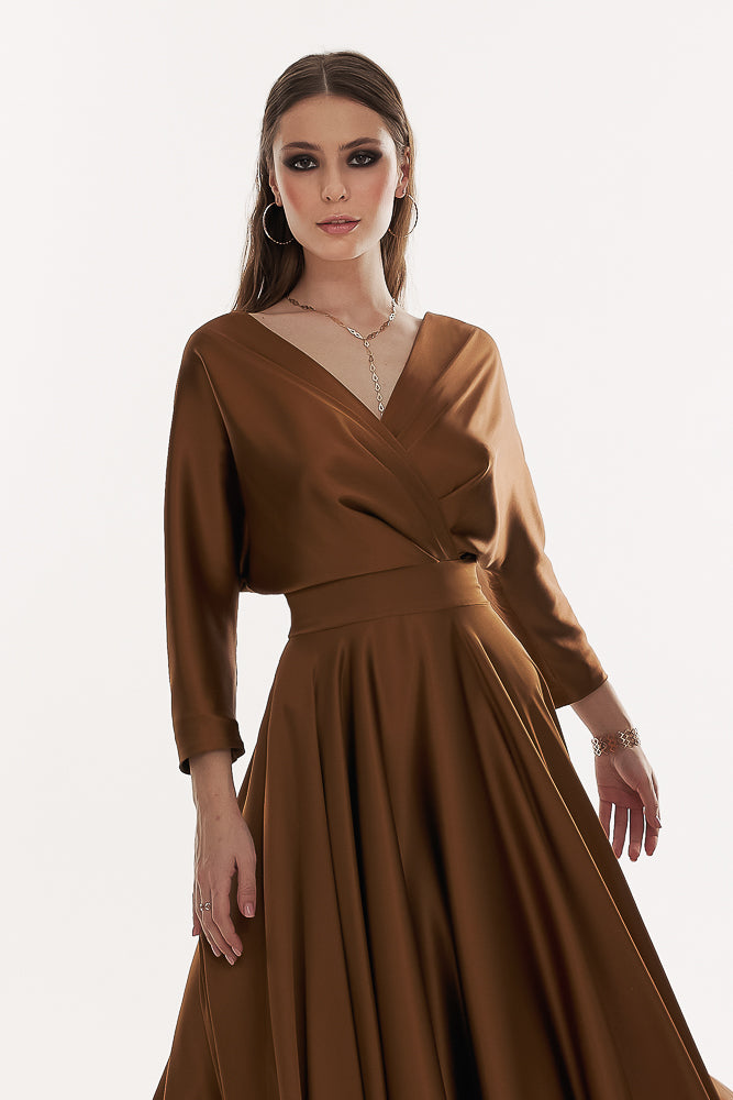 Rhea Costa Reese Silk Long Dress In Dark Gold