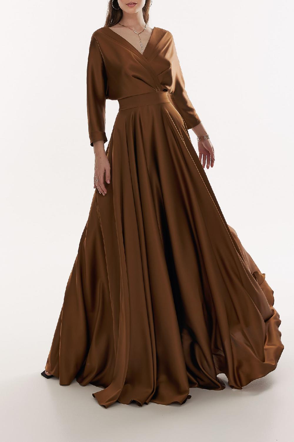 rhea costa Reese Silk Long Dress In Dark Gold