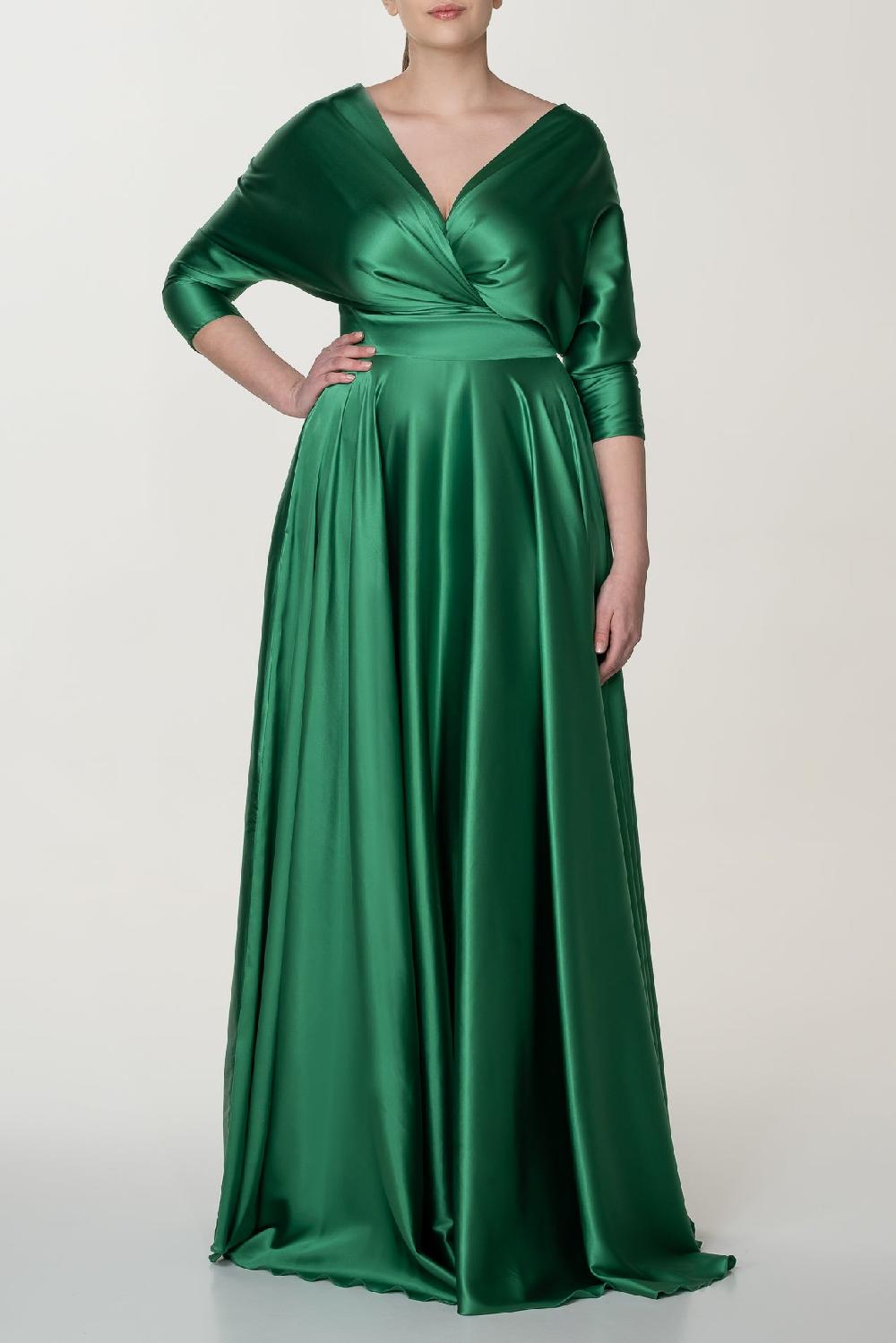 rhea costa Reese Silk Long Dress In Emerald